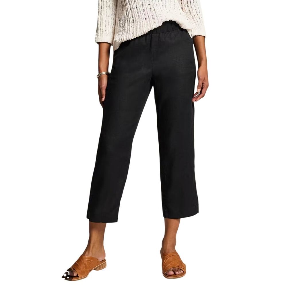 J. Jill Love Linen Cropped 100% Linen Pants Navy Size Medium NWOT